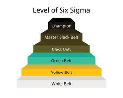 nivå av sex sigma för mästare, bemästra svart bälten, svart, grön, gul bälten, vit bälten vektor