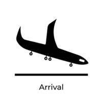 Flughafen Flugzeug Landung Ankunft Zeichen Alter Schatten Silhouette Illustration isoliert auf Platz Weiß Hintergrund. einfach eben Karikatur Objekt Zeichnung. vektor