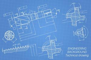 mekanisk teknik ritningar på blå bakgrund. kran verktyg, borr. teknisk design. omslag. plan. illustration. vektor