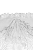 abstrakt trådmodell landskap bakgrund. 3d trogen maska berg. 80s retro illustration. cyberrymden teknologi dalar. vektor