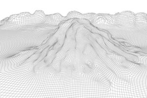 abstrakt trådmodell landskap bakgrund. 3d trogen maska berg. 80s retro illustration. cyberrymden teknologi dalar vektor