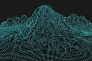 blå abstrakt trådmodell landskap bakgrund. 3d trogen maska berg. 80s retro illustration. cyberrymden teknologi dalar. vektor