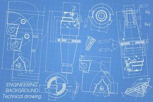 mekanisk teknik ritningar på blå bakgrund. kran verktyg, borr. teknisk design. omslag. plan. illustration. vektor