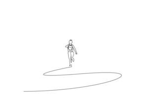 ung flicka gående till skola glatt löpning Lycklig ett linje konst design vektor