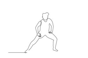 Athlet Mann Dehnen tun sich warm laufen Übung Lebensstil einer Linie Kunst Design vektor