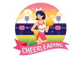 Cheerleader Mädchen Illustration mit Cheerleading pom Poms von Tanzen und Springen zu Unterstützung Mannschaft Sport während Wettbewerb auf eben Hintergrund vektor