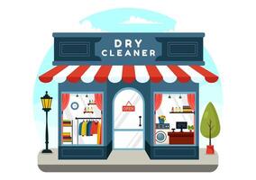 torr rengöring Lagra service illustration med tvättning maskiner, torktumlare och tvätt för rena Kläder i platt tecknad serie bakgrund design vektor