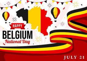 glücklich Belgien Unabhängigkeit Tag Illustration auf Juli 21 mit winken Flagge und Band im National Urlaub eben Karikatur Hintergrund Design vektor