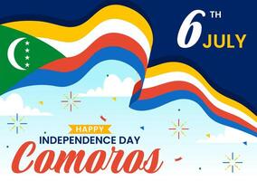 glücklich Komoren Unabhängigkeit Tag Illustration auf 6 Juli mit komorisch winken Flagge im National Urlaub eben Karikatur Hintergrund Design vektor