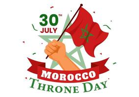 Lycklig marocko tron dag illustration på juli 30 med vinka flagga och band i firande nationell Semester bakgrund design vektor