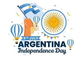 Lycklig argentina oberoende dag illustration på 9:e av juli med vinka flagga och band i platt tecknad serie firande bakgrund design vektor