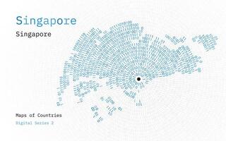 ein Karte von Singapur abgebildet im Nullen und Einsen im das bilden von ein Kreis. das Hauptstadt, Singapur Stadt, ist gezeigt im das Center von das Kreis vektor