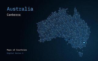 en Karta av Australien avbildad i nollor och de i de form av en cirkel. de huvudstad, canberra, är visad i de Centrum av de cirkel vektor