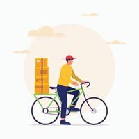 Menschen im Lieferung Bedienung mit Fahrrad Paket Konzept eben Illustration vektor