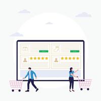 konsument se, välja och köpa mode objekt på e-handel marknad på dator skärm platt illustration vektor