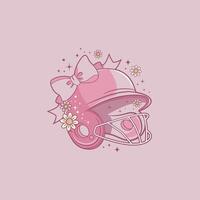 süß Kokette Stil Illustration von Rosa Baseball Helm vektor