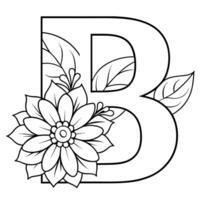 alfabet b färg sida med de blomma, b brev digital översikt blommig färg sida, ABC färg sida vektor