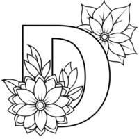 Alphabet d Färbung Seite mit das Blume, d Brief Digital Gliederung Blumen- Färbung Buchseite, ABC Färbung Seite vektor