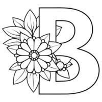 Alphabet b Färbung Seite mit das Blume, b Brief Digital Gliederung Blumen- Färbung Buchseite, ABC Färbung Seite vektor