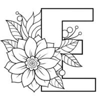 Alphabet e Färbung Seite mit das Blume, e Brief Digital Gliederung Blumen- Färbung Buchseite, ABC Färbung Seite vektor