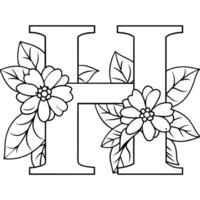 Alphabet h Färbung Seite mit das Blume, h Brief Digital Gliederung Blumen- Färbung Buchseite, ABC Färbung Seite vektor