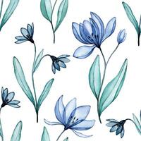 sömlös mönster av transparent blommor, vattenfärg teckning. blå vildblommor, röntgen vektor