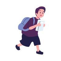 Jungs gehen zu elementar oder Mitte Schule Illustration. glücklich Schüler halten Bücher umgeben durch Herbst Blätter isoliert auf Weiß. Sammlung von Kinder mit Rucksack oder Tasche vektor