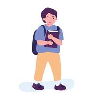 Jungs gehen zu elementar oder Mitte Schule Illustration. glücklich Schüler halten Bücher umgeben durch Herbst Blätter isoliert auf Weiß. Sammlung von Kinder mit Rucksack oder Tasche vektor