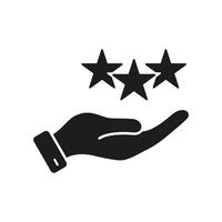 Beste Feedback Silhouette Symbol. Mensch Hand hält Sterne Glyphe Piktogramm, Klient Erfahrung Konzept. positiv Rezension solide unterzeichnen. gut Qualität Bedienung Symbol. isoliert Illustration vektor