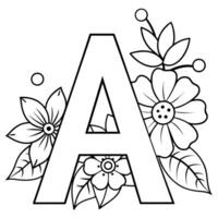 Alphabet ein Färbung Seite mit das Blume, ein Brief Digital Gliederung Blumen- Färbung Buchseite, ABC Färbung Seite vektor