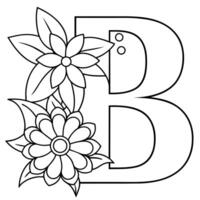 alfabet b färg sida med de blomma, b brev digital översikt blommig färg sida, ABC färg sida vektor