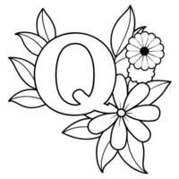 Alphabet q Färbung Seite mit das Blume, q Brief Digital Gliederung Blumen- Färbung Buchseite, ABC Färbung Seite vektor