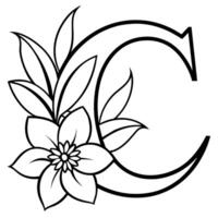 Alphabet c Färbung Seite mit das Blume, c Brief Digital Gliederung Blumen- Färbung Buchseite, ABC Färbung Seite vektor