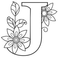 Alphabet j Färbung Seite mit das Blume, j Brief Digital Gliederung Blumen- Färbung Buchseite, ABC Färbung Seite vektor
