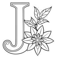 Alphabet j Färbung Seite mit das Blume, j Brief Digital Gliederung Blumen- Färbung Buchseite, ABC Färbung Seite vektor