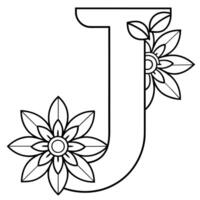 Alphabet j Färbung Seite mit das Blume, j Brief Digital Gliederung Blumen- Färbung Buchseite, ABC Färbung Seite vektor