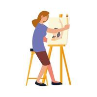 Frau malt auf Leinwand mit Ölfarben ein weibliches Model vektor