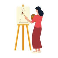 Malerfrau mit Palette und Pinsel malt Zeichnungsmodell weiblich vektor
