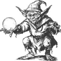 troll magiker eller andebesvärjare med magisk klot bilder använder sig av gammal gravyr stil vektor