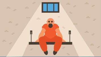 fånge sitter på de fängelse bänk med en mycket liten små fönster i de bakgrund platt design illustration vektor