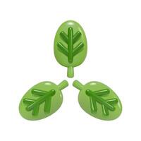 ikon med tre ljus grön löv. 3d symbol av miljövänlighet, naturlighet, organisk Produkter. illustration av växter. vektor