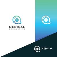 medizinisch Beratung Logo Design. Arzt Plaudern Beratung sich unterhalten Logo. vektor