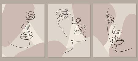 uppsättning av porträtt. enkel, minimalistisk illustration av kvinna ansikte. ett linje teckning. vektor