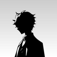 Illustration von Junge Profil Anime Stil, schwarz Silhouette isoliert auf Weiß Hintergrund vektor