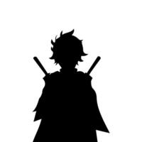 illustration av pojke profil anime stil, svart silhuett isolerat på vit bakgrund vektor