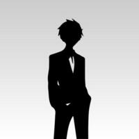 illustration av pojke profil anime stil, svart silhuett isolerat på vit bakgrund vektor