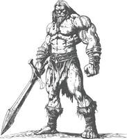 troll krigare med svärd full kropp bilder använder sig av gammal gravyr stil vektor