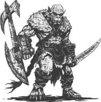 Ork Krieger voll Körper Bilder mit alt Gravur Stil vektor