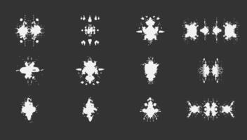 inkblot psykologi testa uppsättning svart och vit. illustration abstrakt färga och fantasi spray. psykiatrisk konst och symmetrisk form. examen terapi vektor