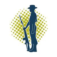 Silhouette von ein männlich bewachen tragen Cowboy Hut Tragen Riffel Gewehr Waffe vektor